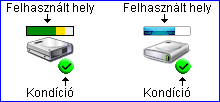 Merevlemez �llapot �s felhaszn�lt hely kijelz�s a merevlemez ikonokon