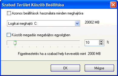 Szabad terület küszöb beállítása