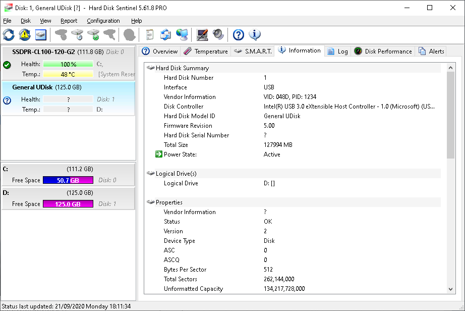 Fake pendrive appears with high capacity in Hard Disk Sentinel